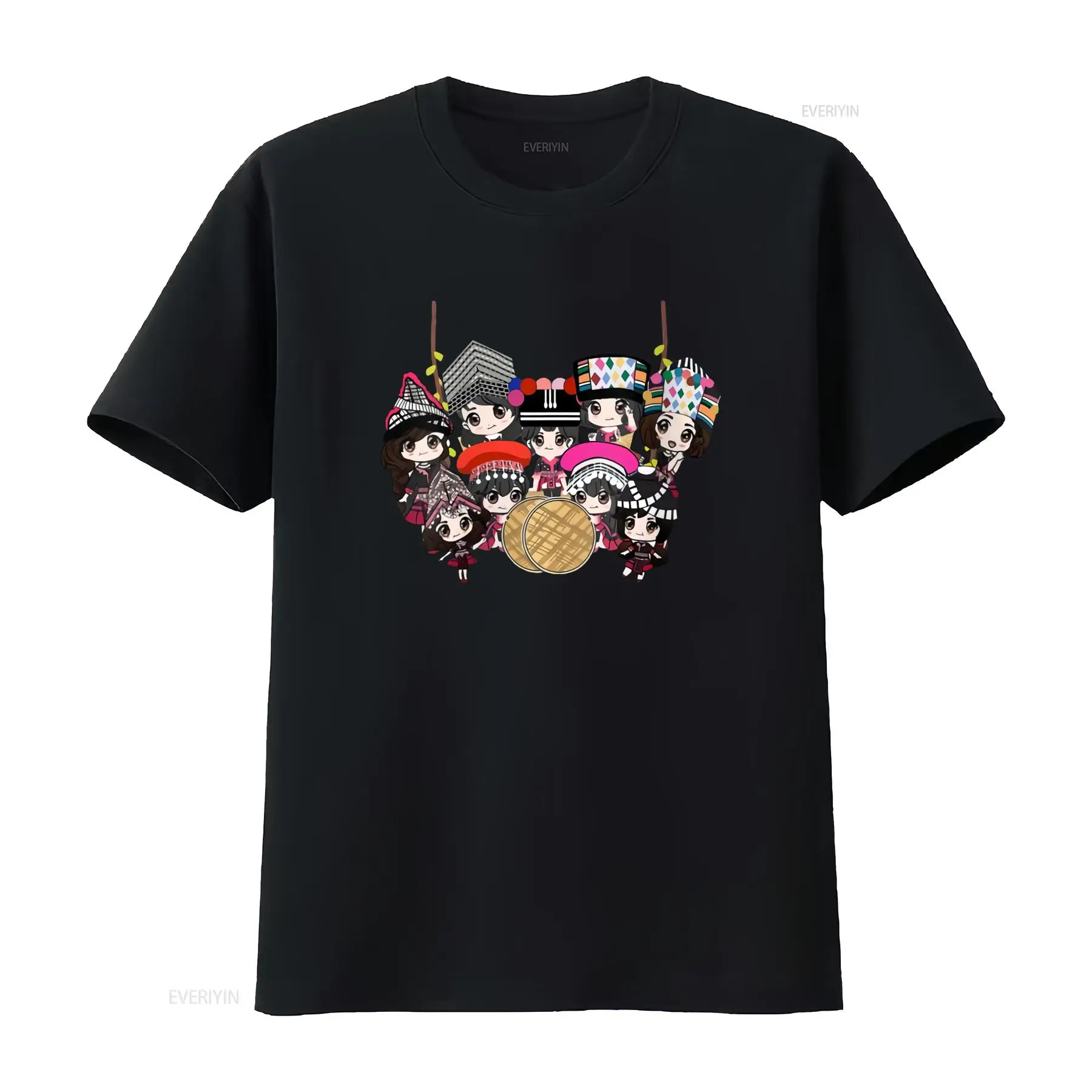 Fashion Ethnic Wear For Men - 9명의 몽족 소녀들을 그린 만화 프린트