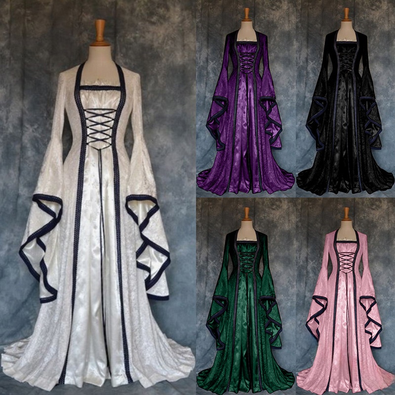 Ethnic Gown - 레트로 중세풍 코트 드레스 여성 가운