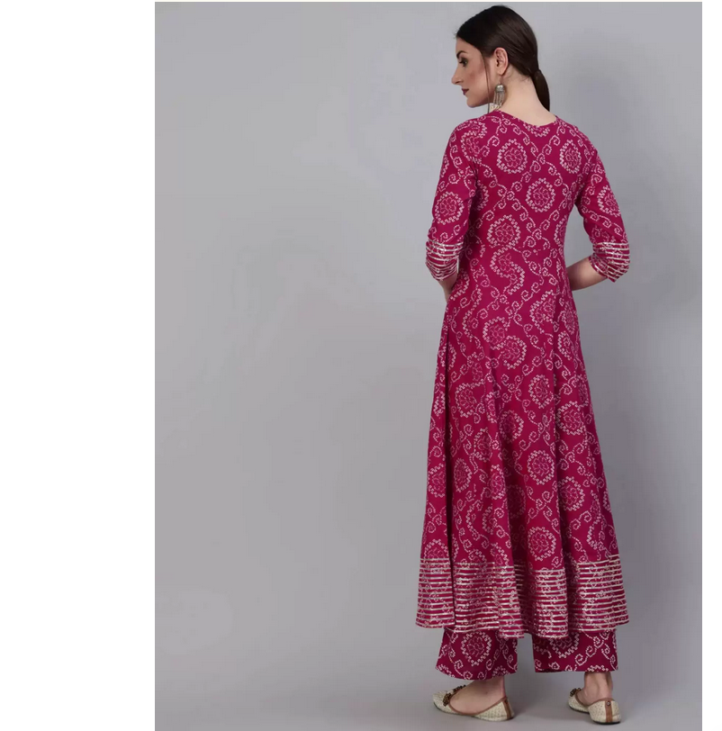 인도산 순면 로즈 레드 프린트 여성용 봄/여름 3종 세 - Salwar Kameez Set 리뷰 및 가격