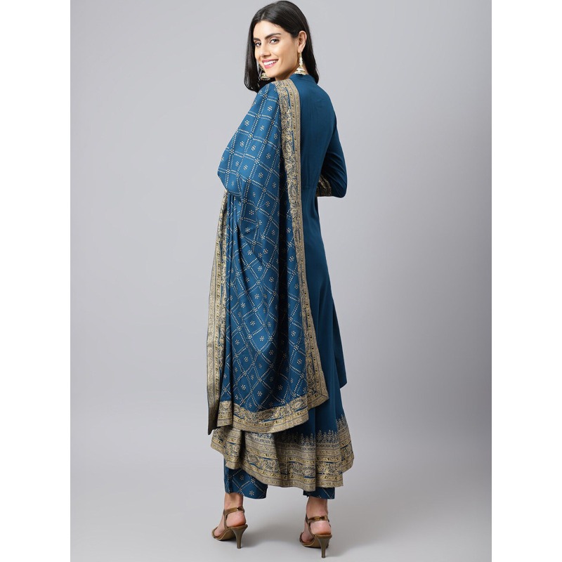 인도 전통 여성 의상 쿠르타 세트 블루 프린트 코튼 실 - Salwar Kameez Set 리뷰 및 가격