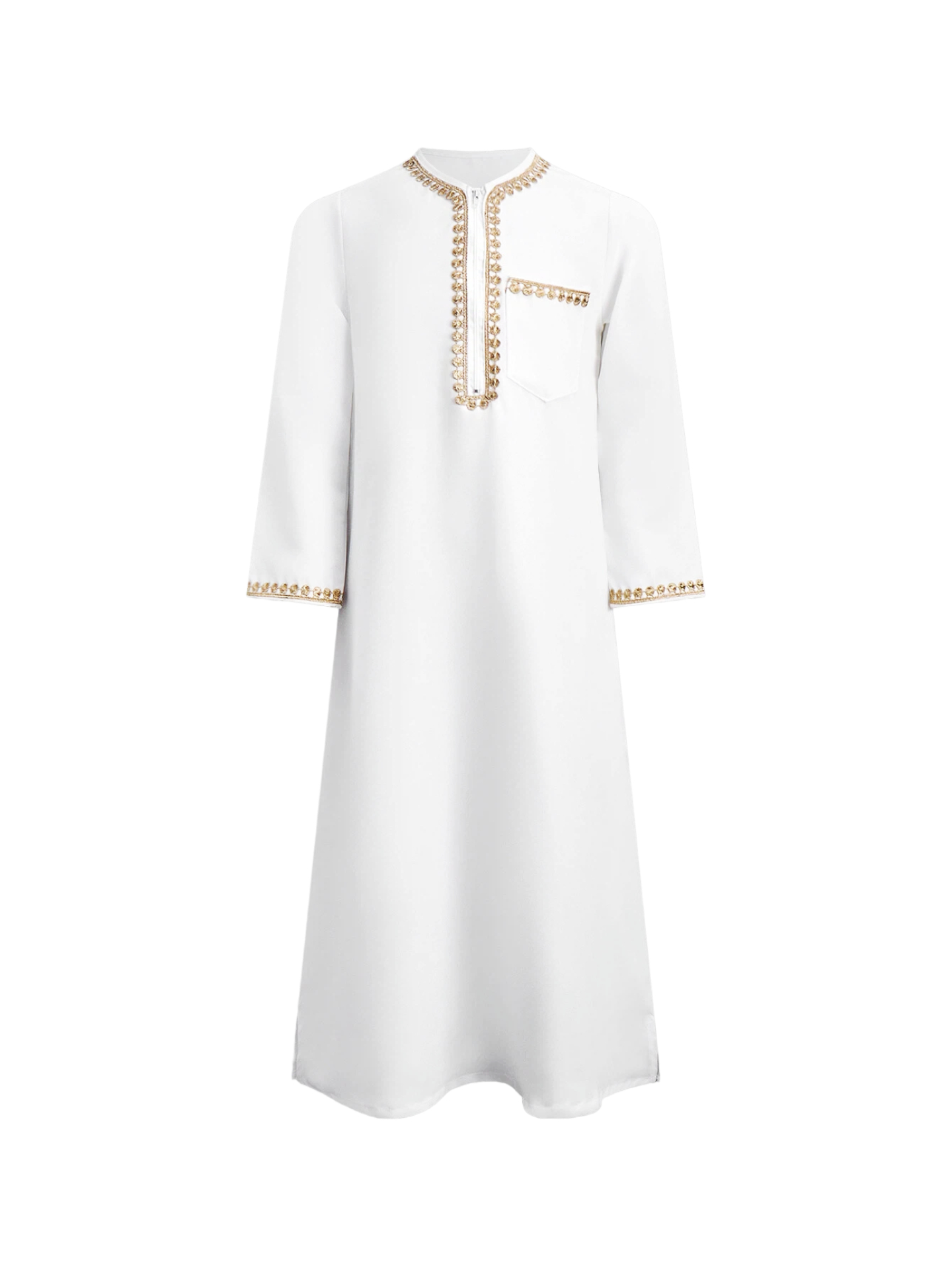 소년 아랍 토브 화이트 골드 자수 긴팔 로브와 쿠피 모 - Ethnic Gown 리뷰 및 가격