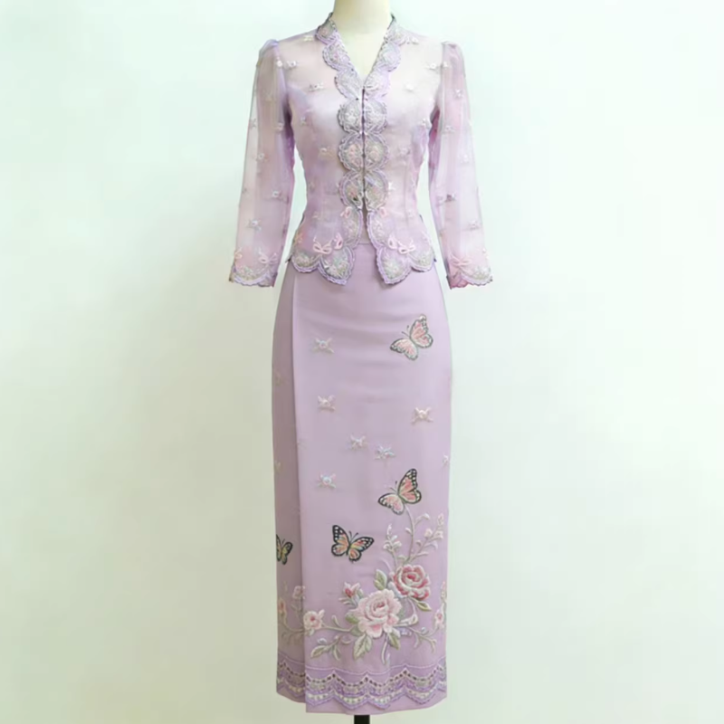 리틀 니오냐 의류 나비꽃 자수 레이스 V넥 여성 세트 - Batik Sarong Wrap 리뷰 및 가격