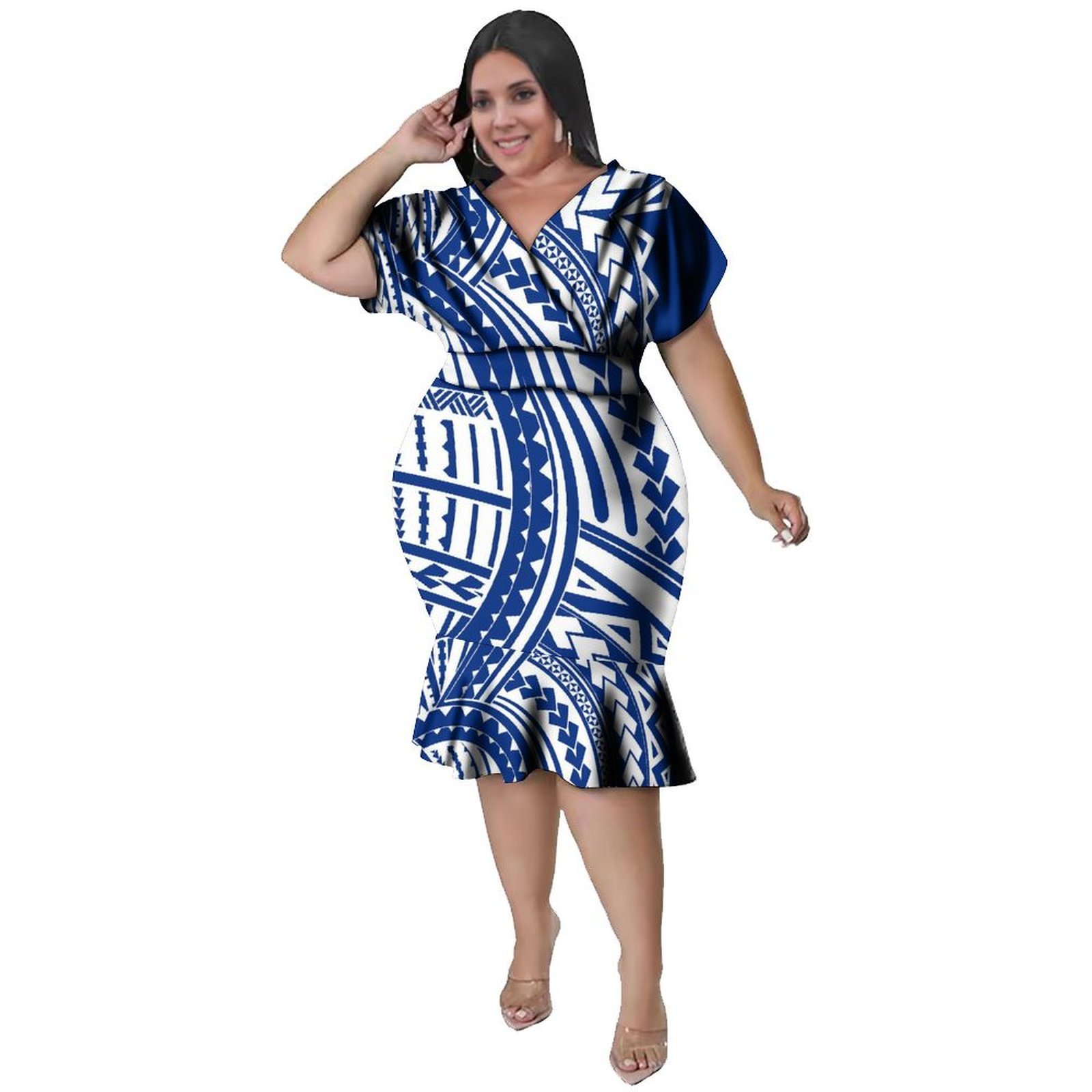 V넥 여성용 폴리네시안 스타일 무릎 길이 풀 스커트 타 - Ethnic Fabric 리뷰 및 가격