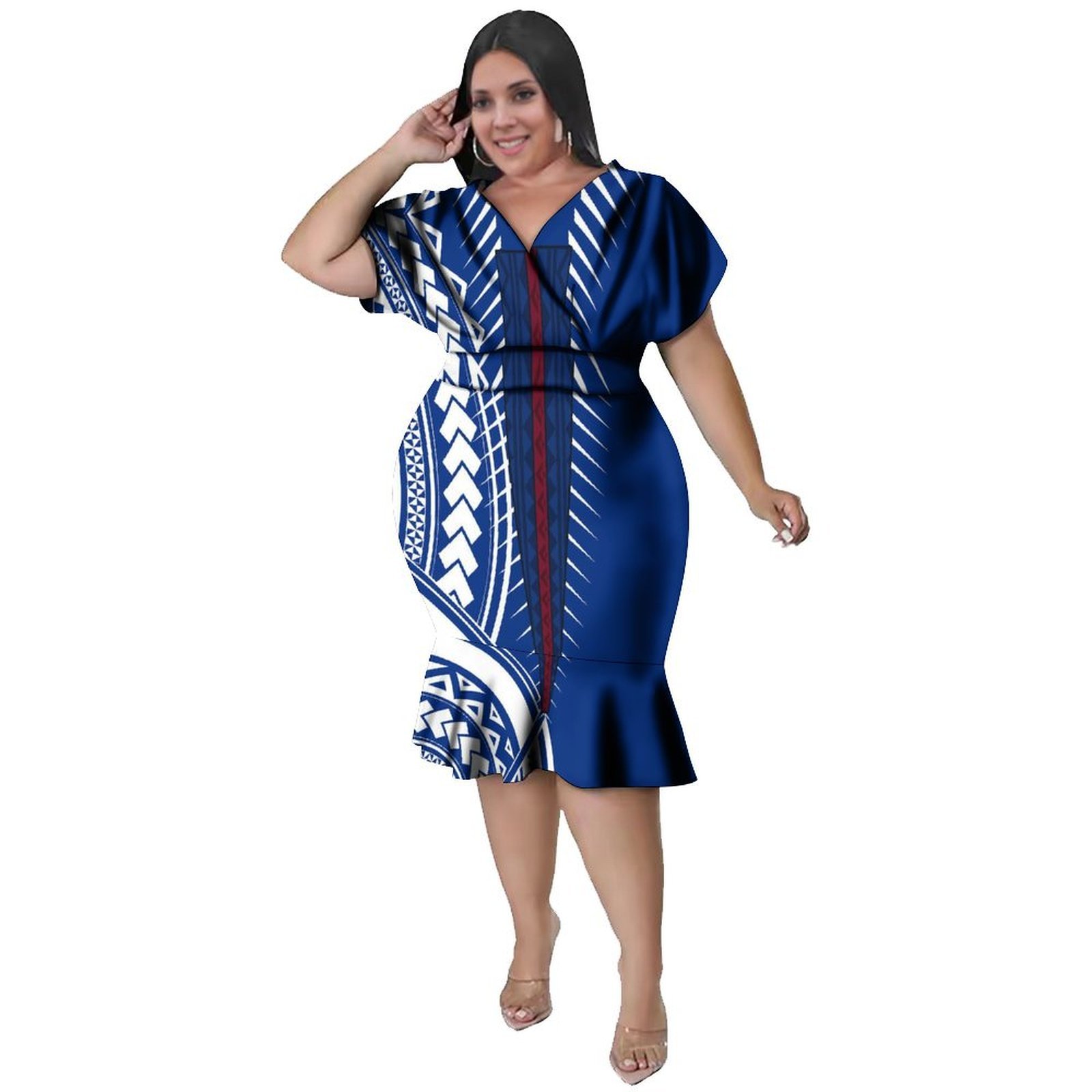V넥 여성용 폴리네시안 스타일 무릎 길이 풀 스커트 타 - Ethnic Fabric 리뷰 및 가격