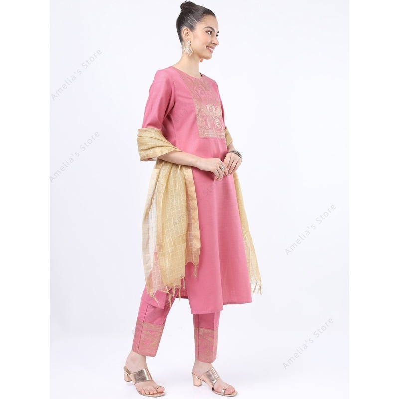 인도/파키스탄 여성용 핑크 쿠르타 3피스 세트 전통 의 - Salwar Kameez Set 리뷰 및 가격