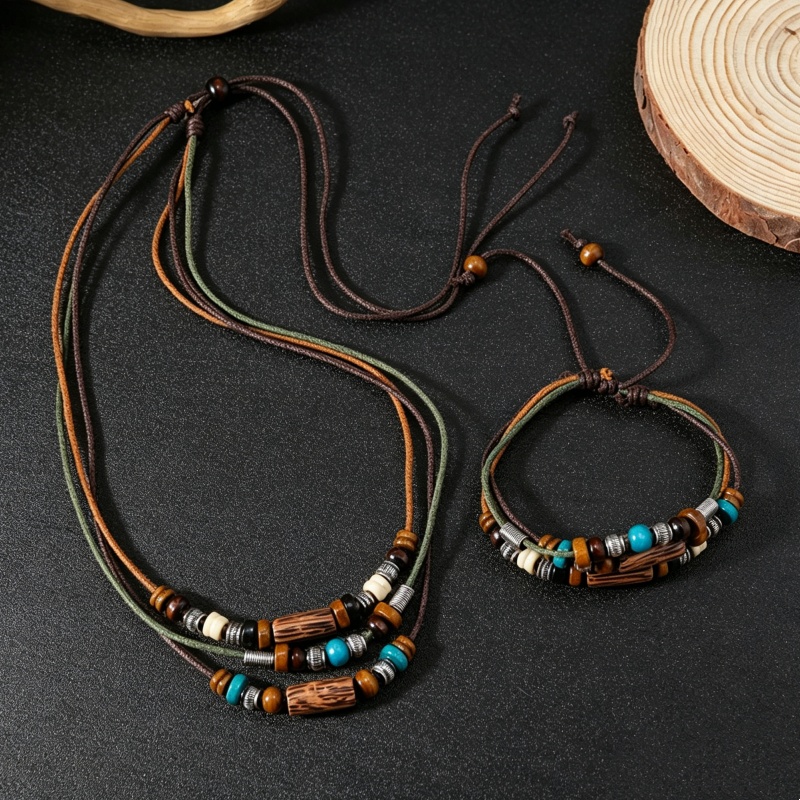 빈티지 2겹 인조 가죽 왁스 로프 주얼리 세트 나무 펜 - Fashion Ethnic Wear For Men 리뷰 및 가격