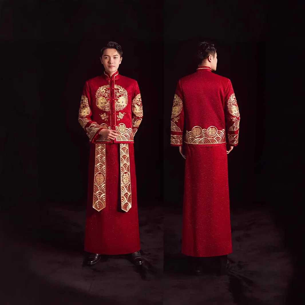 자수 시우허 남성 의상 스타일 신랑 중국 전통 결혼식  - Salwar Kameez Set 리뷰 및 가격