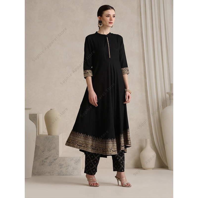 우아한 블랙 인도식 살와르 카미즈 두파타 세트 여성용  - Salwar Kameez Set 리뷰 및 가격