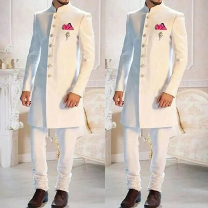 남성용 화이트 스탠드 칼라 싱글 브레스티드 에스닉 인도 - Fashion Ethnic Wear For Men 리뷰 및 가격
